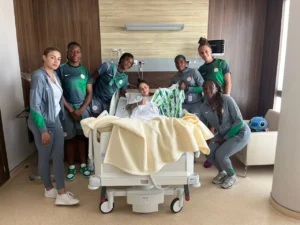In Pictures: Super Falcons visit injured South African forward Salgado in hospital