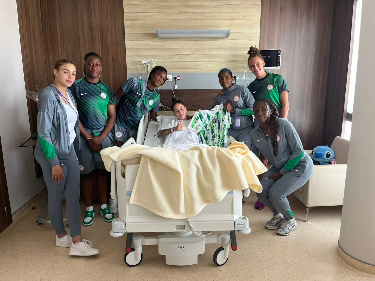 In Pictures: Super Falcons visit injured South African forward Salgado in hospital