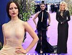 Jenna Ortega stuns in a semi-sheer snakeskin gown while Catherine Zeta Jones rocks a backless dress as they join co-star Billie Piper at Wednesday series two premiere in London
