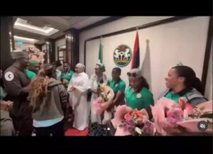 Super Falcons squad received by the First Lady, Senator Remi Tinubu at the State House