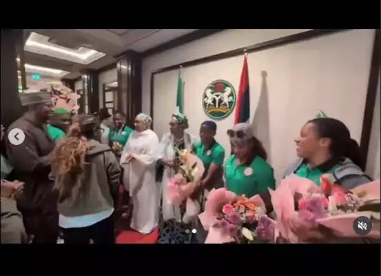 Super Falcons squad received by the First Lady, Senator Remi Tinubu at the State House