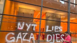 Vandals spray paint NYT building, write ‘NYT Lies, Gaza dies’