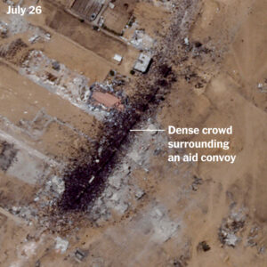 Satellite Image Shows Gazans Mobbing Aid Trucks