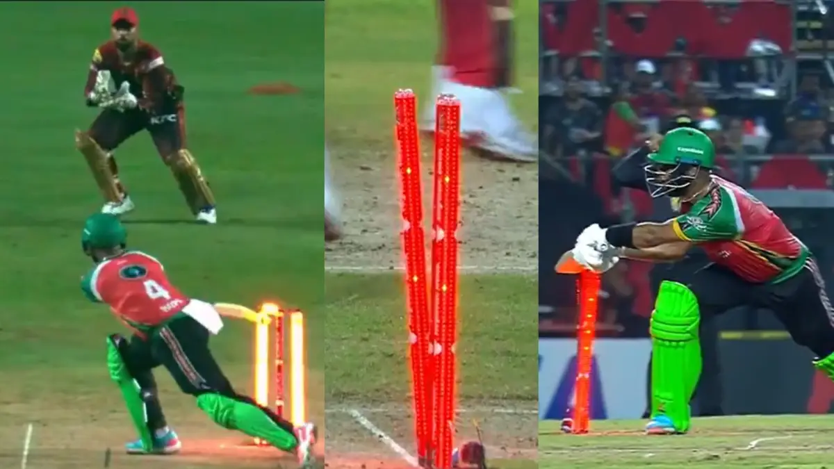 BIZARRE! Shai Hope Gets Hit Wicket In Rare Fashion During Trinbago Knight Riders vs Guyana Amazon Warriors Game, Video Goes Viral