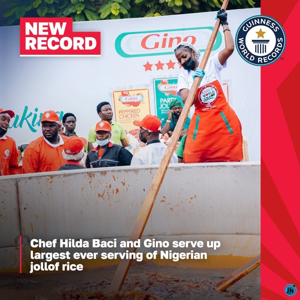 Hilda Baci bags Guinness World Record for biggest jollof rice serving