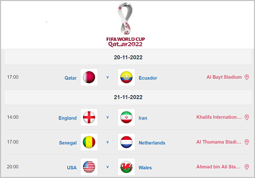 2022 FIFA World Cup Scores and Fixtures