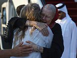 Elderly British couple’s emotional reunion with their daughter after landing in Qatar following seven months locked up by the Taliban in Afghanistan