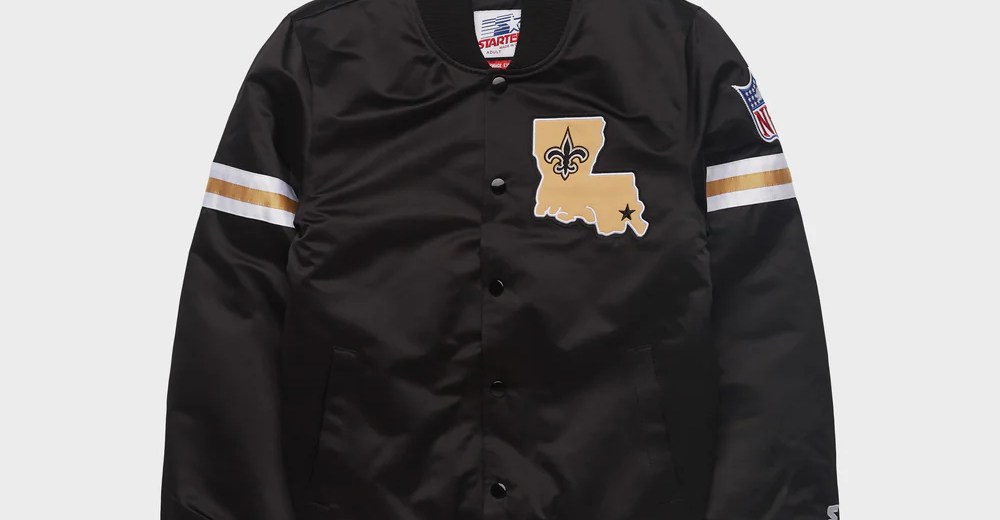 Get game day ready with a Saints satin starter jacket and team gear from HOMAGE