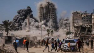 Nowhere to run: Israeli strike flattens more high-rises in Gaza City as offensive looms