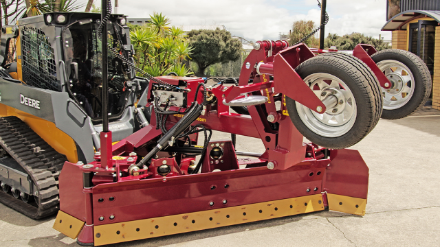 SharpGrade grader blade for large-frame SSLs and CTLs now features hydraulic retracting front wheel assembly