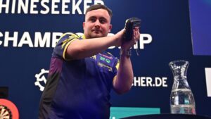 Luke Littler closes on world No 1 spot after emphatic opening win over Raymond van Barneveld at European Championship