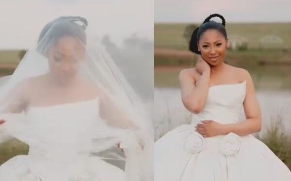 Enhle Mbali stuns in dreamy wedding dress (Video)