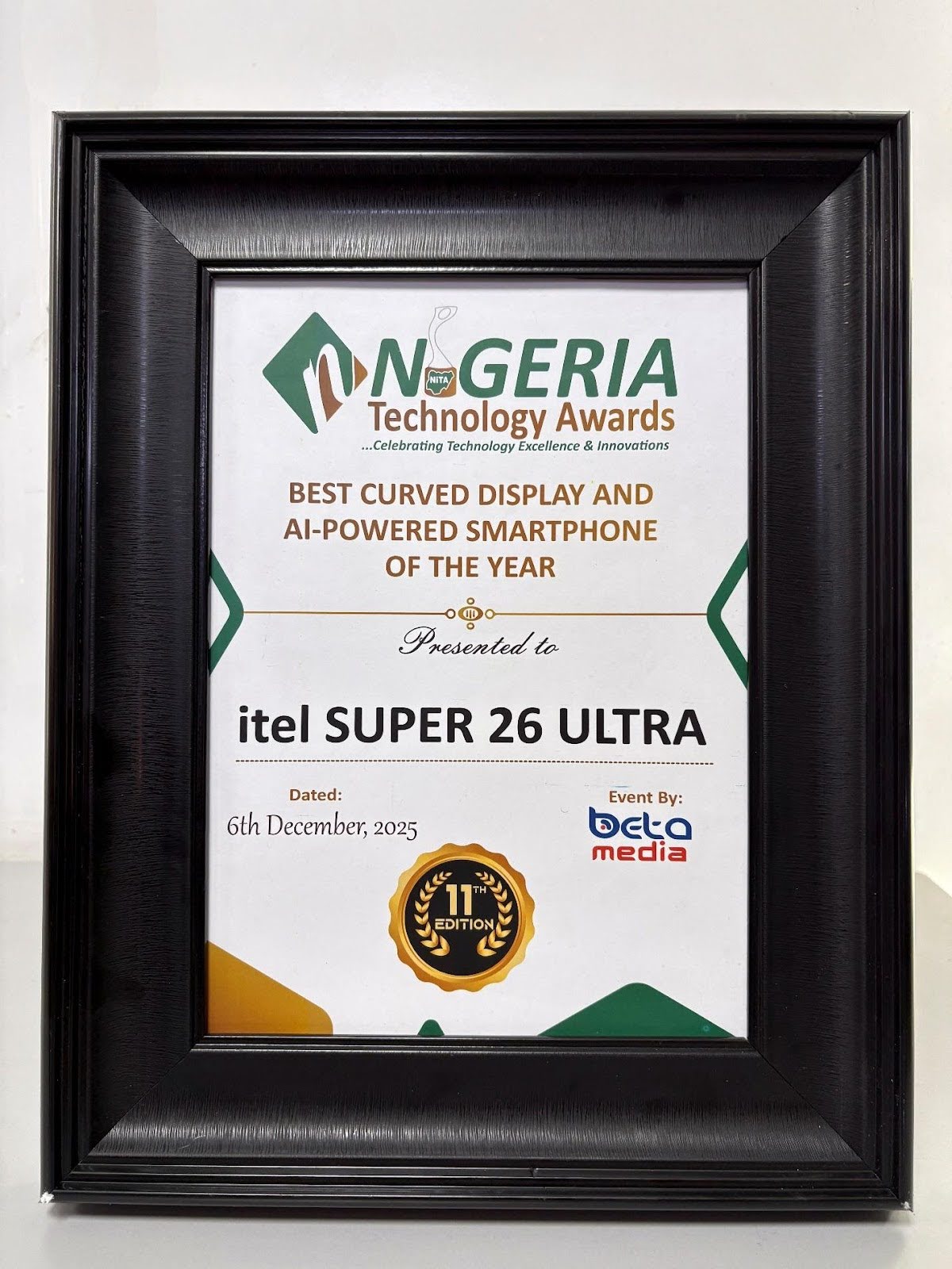 itel SUPER 26 Ultra Wins “Best Curved Display and AI-Powered Smartphone of the Year” at the 2025 Nigeria Technology Awards