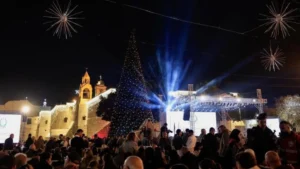 Bethlehem Christmas tree lights up for first time since start of Gaza war