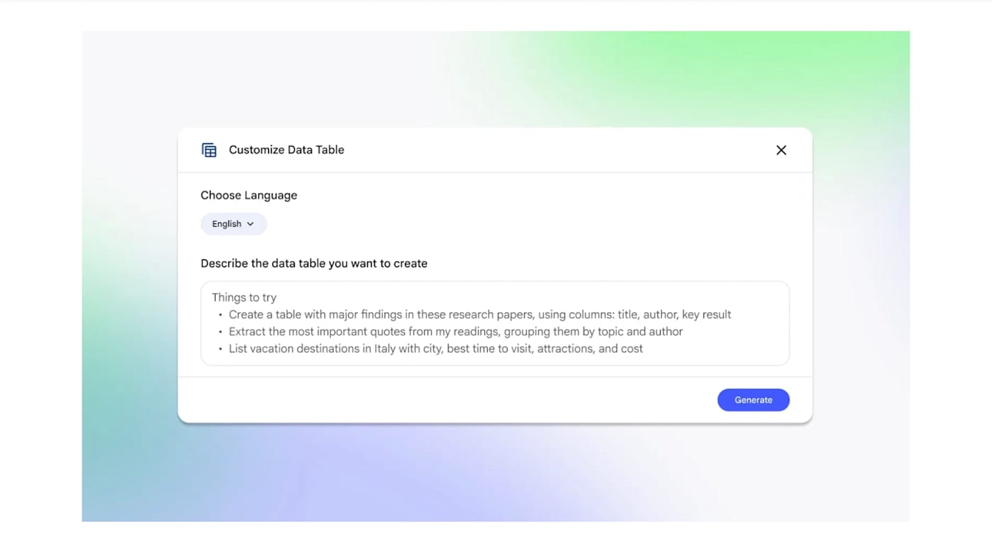 Google’s NotebookLM introduces Data Tables feature
