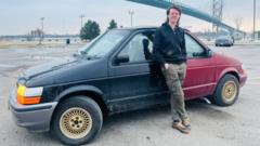 Half American, half Canadian: Take a ride in a car welded from two front ends