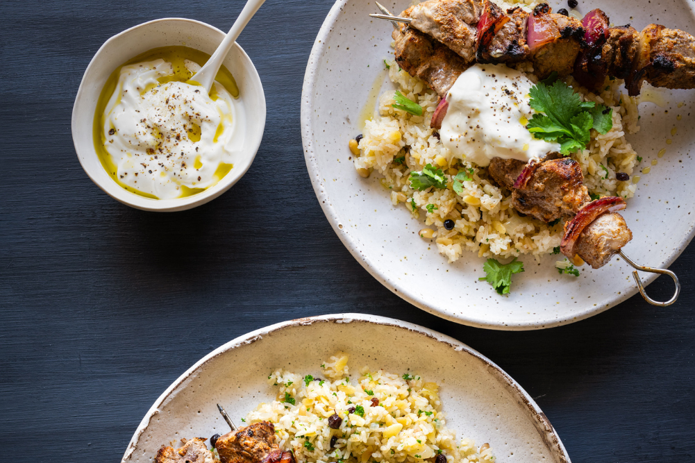 Turkish-Style Lamb Kebabs with Rice Pilaf