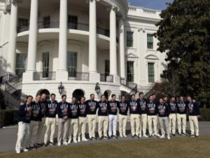 Olympic gold-medal Team USA arrives at the White House in style