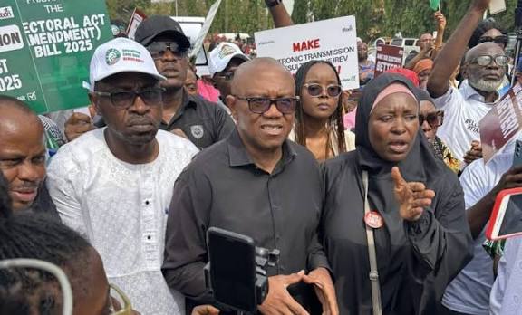 JUST IN: Peter Obi joins #OccupyNationalAssembly protest in Abuja