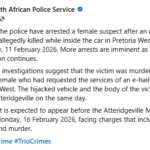 South African police arrest female suspect over m8rder of Nigerian e-hailing driver