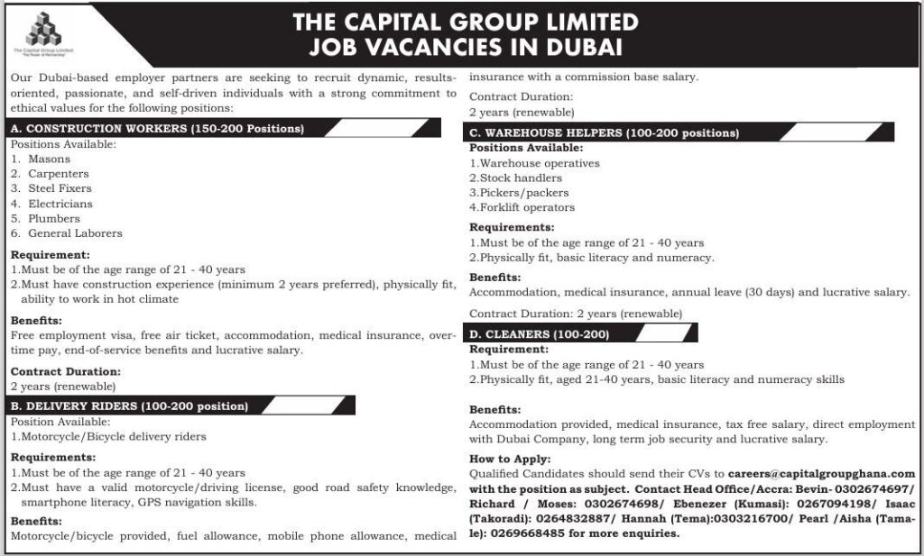 Capital Group Limited announces Dubai job vacancies