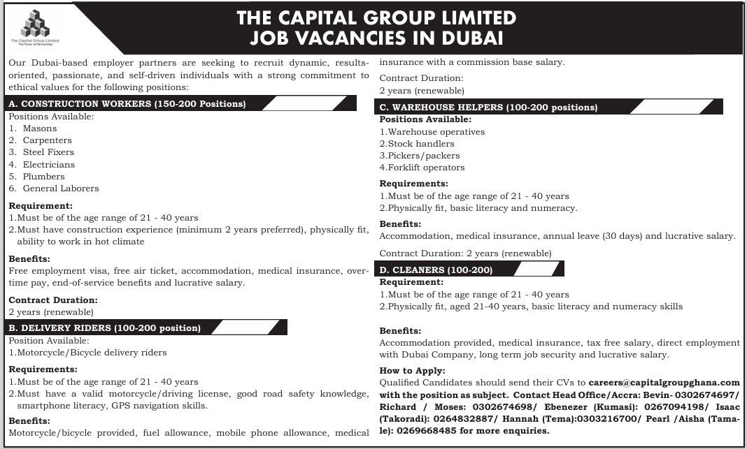 Capital Group Limited announces Dubai job vacancies