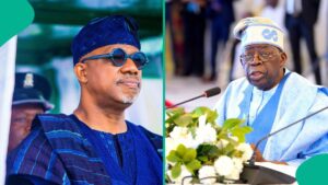 Ogun governor Dapo Abiodun presents sword to Tinubu, see reason for action and trending photos