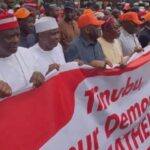 Peter Obi, Atiku, David Mark, and Amaechi lead ADC Protests against INEC in Abuja