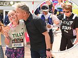 Gordon Ramsay gives his daughter Tilly a congratulatory kiss on the cheek while Cynthia Erivo is helped by a member of staff as they lead stars finishing the London marathon