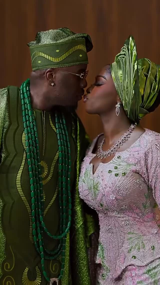 This Beautiful Yoruba Couple Stunned in Pink & Green For Their Traditional Wedding