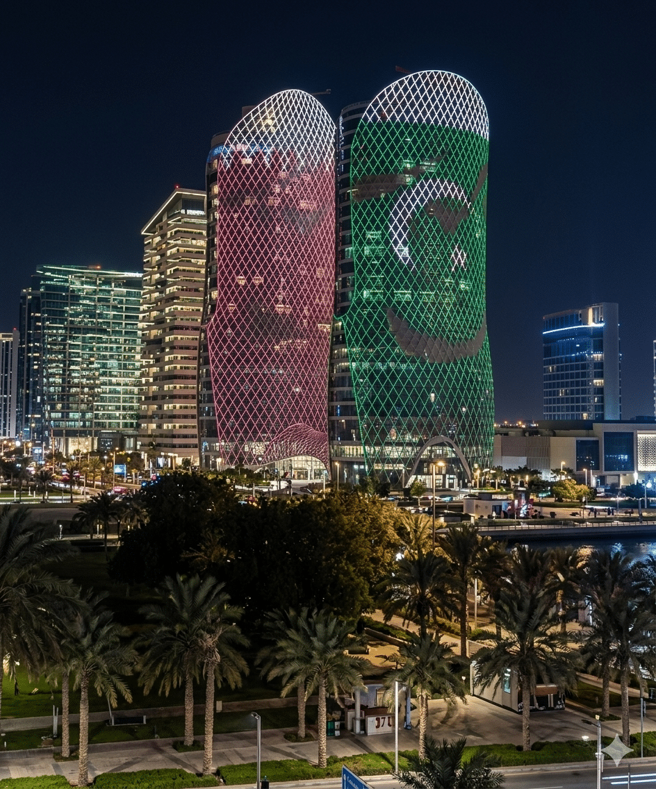 Qatar’s Iconic Twin Towers Shine in Pakistan’s Colours for Marka-i-Haq