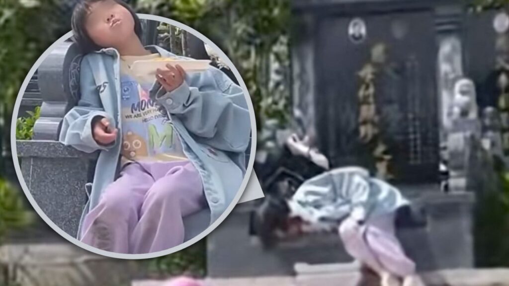 Chinese girl insists on remaining by grandparents’ tombs; her nearby vigil moves many